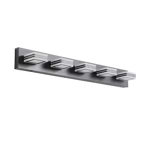 34 in. 5-Light Black LED Vanity Light, Dimmable and Energy-Efficient