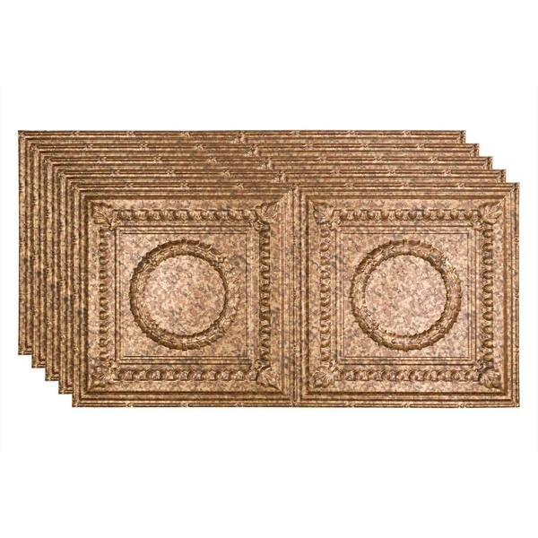 Fasade Rosette 2 ft. x 4 ft. Glue Up Vinyl Ceiling Tile in Cracked Copper (40 sq. ft.)