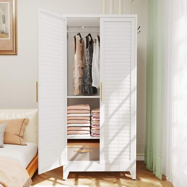 マイメロディ チェスト White Metal Wardrobe Closet with 2 Doors & Close Hook, 71″ Tall