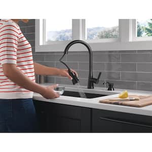 Greydon Single Handle Pull Down Sprayer Kitchen Faucet with ShieldSpray and Soap Dispenser in Matte Black