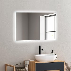 Aurora 48 in. W x 30 in. H Rectangular Frameless Wall LED Bathroom Vanity Mirror in Clear Glass