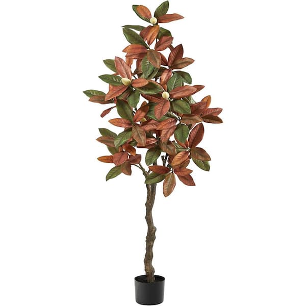 6 ft. Artificial Magnolia Tree in Black Pot, Artificial Indoor Home Decor Plant