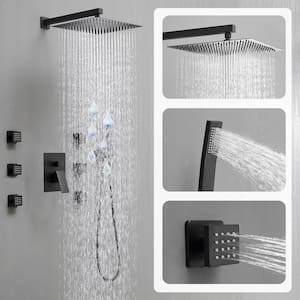 3-Spray Single Handle Wall Mount 12 in. Shower Faucet Shower Head 2.5 GPM with High-Pressure 6-Jets in. Matte Black