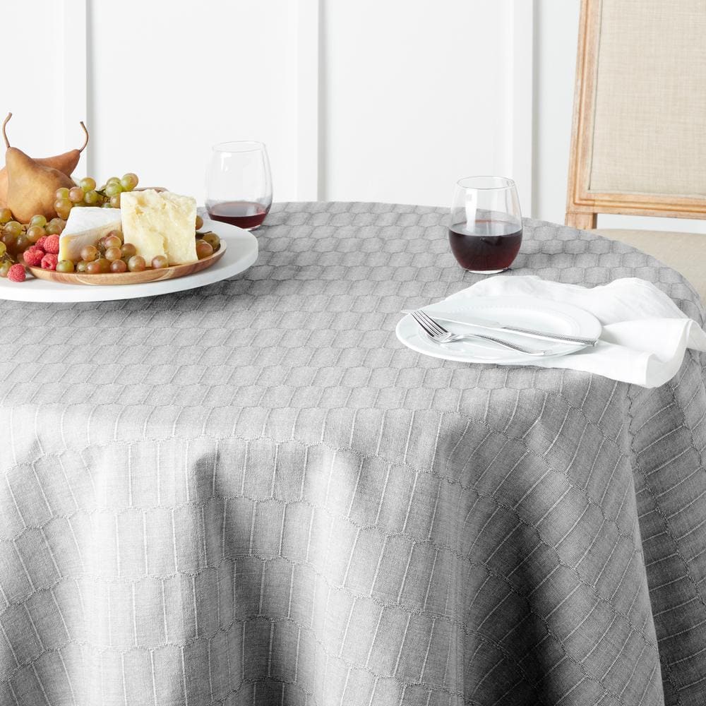 Charcoal Grey Honeycomb Round Cotton-Blend Tablecloth