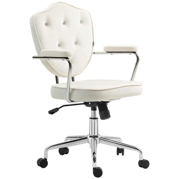 Cute Office Chair, Polyester Velvet-Feel Fabric Vanity Chair with Adjustable Height, Cream White