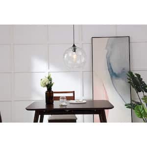 Timeless Home Gardner 11.8 in. W x 10.7 in. H 1-Light Black Pendant with Clear Glass Shade Glass
