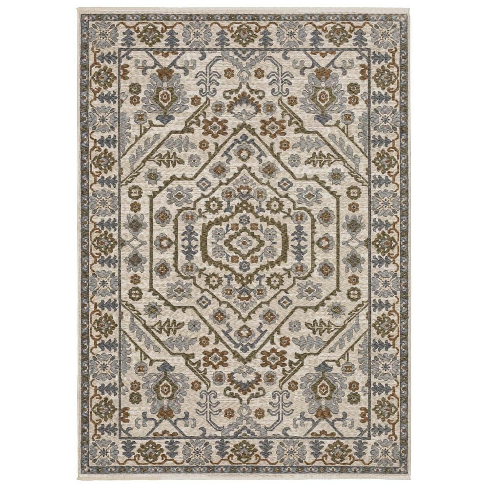 HomeRoots 5 ft. x 8 ft. Ivory And Rust Floral with Fringe Area Rug ...