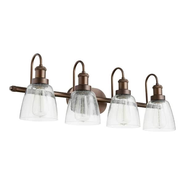 Quorum INTERNATIONAL Transitional 30.25 in. Width 4-Light Oiled Bronze Vanity Lights with Cleared Seeded Glass
