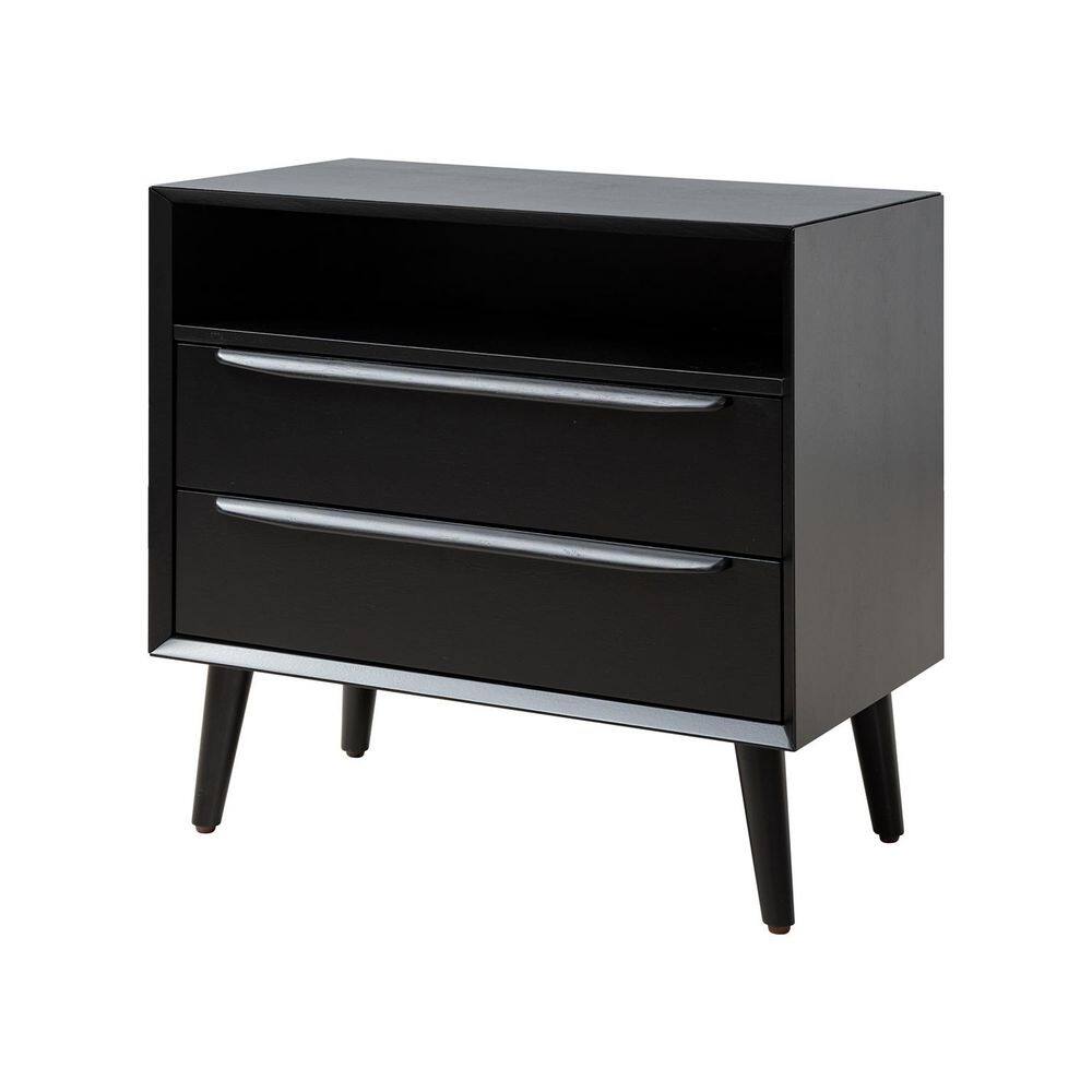 Leslie Mid-Century Modern Black 2-Drawer Nightstand with Built-In Outlets price history on PriceWatchPro