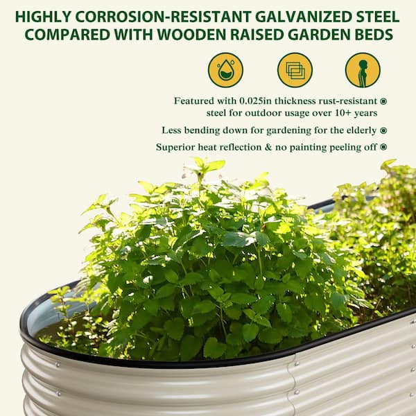 Ivory White Galvanized Steel Raised Garden Bed 9-in-1 Planter Box Outdoor, 96 in. L x 24 in. W x 23.1 in. H