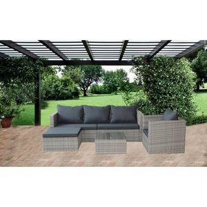 6-Piece Wicker Patio Conversation Sectional Seating Set with Gray Cushions