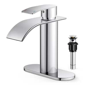 Single-Handle Bathroom Faucet with Deckplate Included and Spot Resistant in Chrome