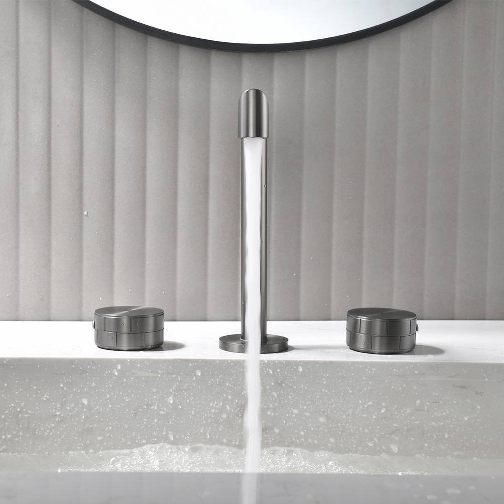Gunmetal Gray Brass Double Handle Widespread Bathroom Faucet