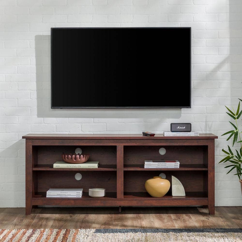 Traditional Brown 58" Wood TV Media Stand with Adjustable Shelves