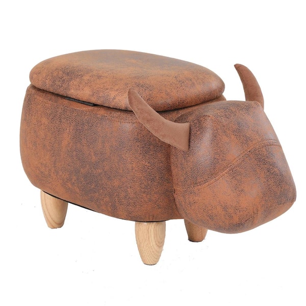 Unbranded Brown Decorative Animal Storage Stool for Kids with Solid Wood Legs