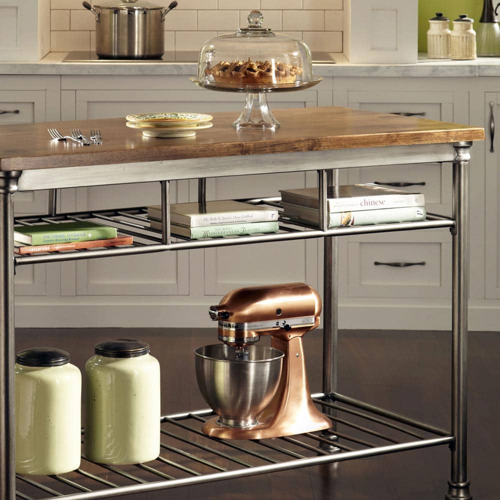 Orleans Brown Metal Frame Kitchen Island with Wood Surface
