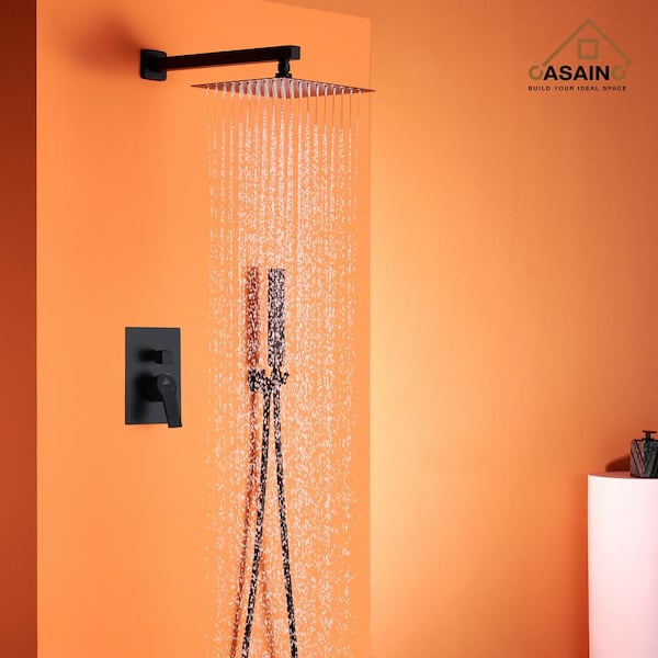 1-Spray Patterns with 2.5 GPM 10 in. Wall Mount Dual Shower Heads in Matte Black