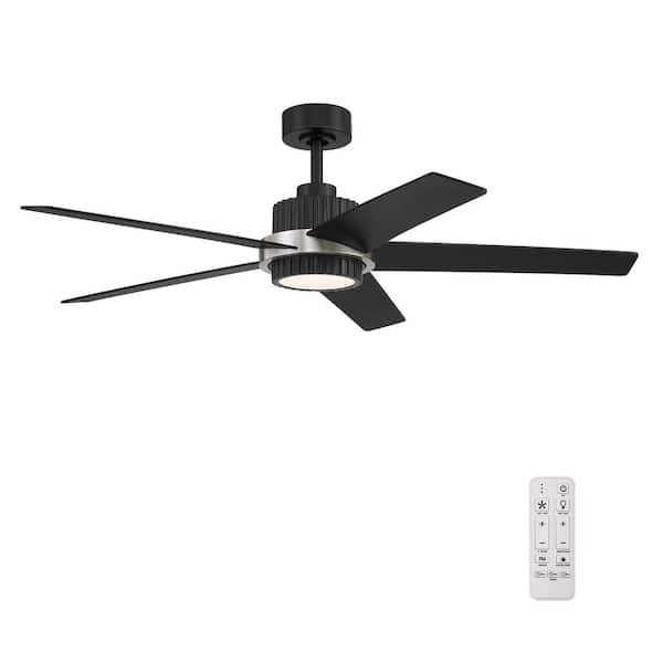 Hailey 52 in. Indoor/Outdoor Covered Matte Black 5CCT Ceiling Fan with Brushed Nickel Accent, LED Light Kit and Remote