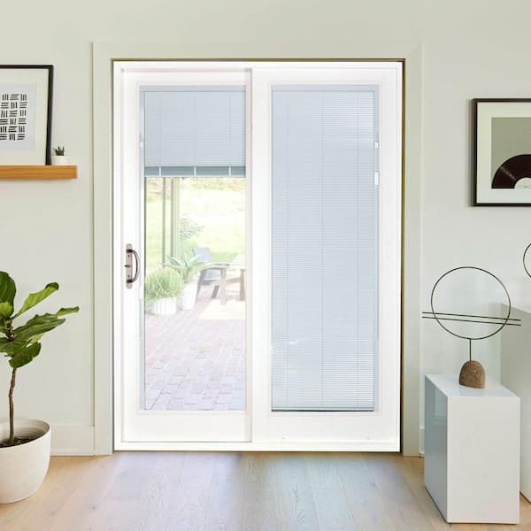 60 in. x 80 in. Smooth White Left-Hand Composite PG50 Sliding Patio Door with Low-E Built in Blinds