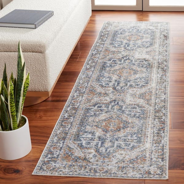 Baltimore 2 ft. x 8 ft. Light Gray/Blue Machine Washable Medallion Distressed Runner Rug