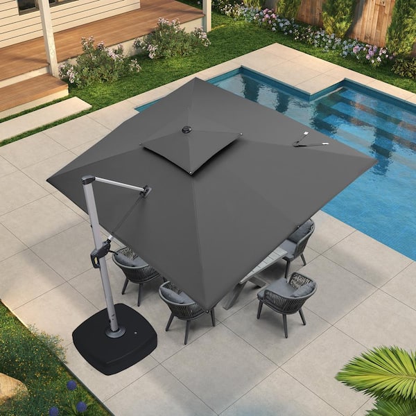 PURPLE LEAF 9 ft. x 11 ft. High-Quality Aluminum Cantilever Polyester Outdoor Patio Umbrella with Wheels Base, Gray