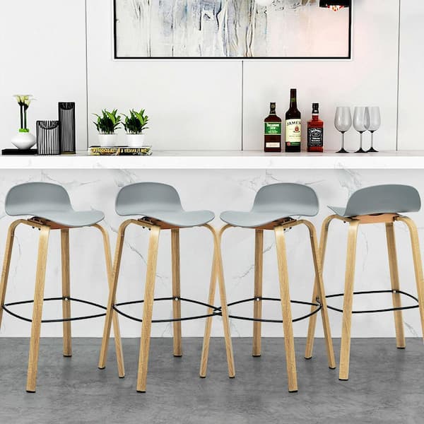 35 in. Modern Barstools 30 in. Pub Chairs with Low Back and Metal Legs Grey (Set of 4)
