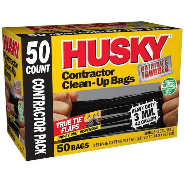 Husky 42 Gal. Heavy-Duty Contractor Clean-Up Bags with 20% PCR (50-Count)