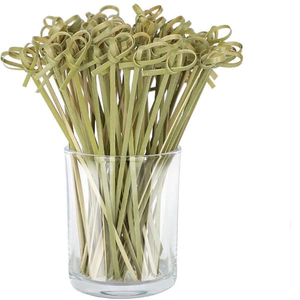 Fancy Knot Series Natural Brown Disposable Bamboo Cocktail Picks Long Appetizer Toothpicks 200 Per Case