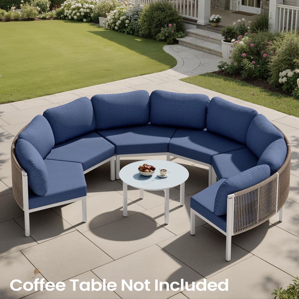 UV Resistant 3-Piece 6-Seats Aluminum Outdoor Sectional Sofa Set with Sky Blue Cushions for Patio, Garden, Backyard