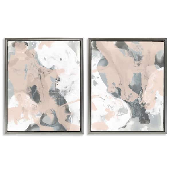 Stupell Industries Beige and Gray Splashes by June Erica Vess 2-Pieces Gray Floater Frame Abstract Graphic Art Print 31 in. x 25 in.