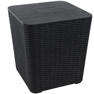 Phantom Gray Rattan 11.5 gal. Faux Wood Outdoor Storage Bench with Tabletop