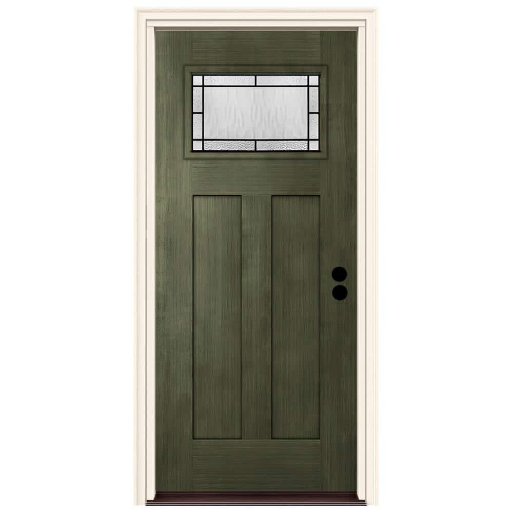 36 in. x 80 in. Left-Hand 1-Lite Craftsman Wendover Juniper Stained Fiberglass Prehung Front Door with Brickmould price history on PriceWatchPro