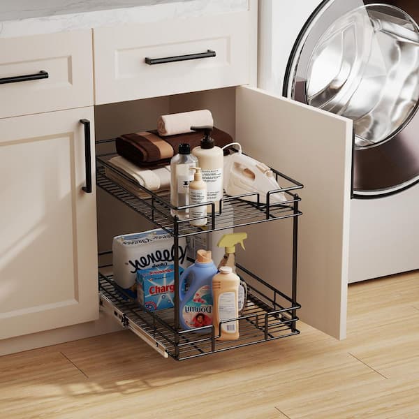 HomLux 14-in W x 16.4-in H 2-Tier Cabinet-mount Metal Soft Close Pull-Out Sliding Shelf Kit | LW-421142