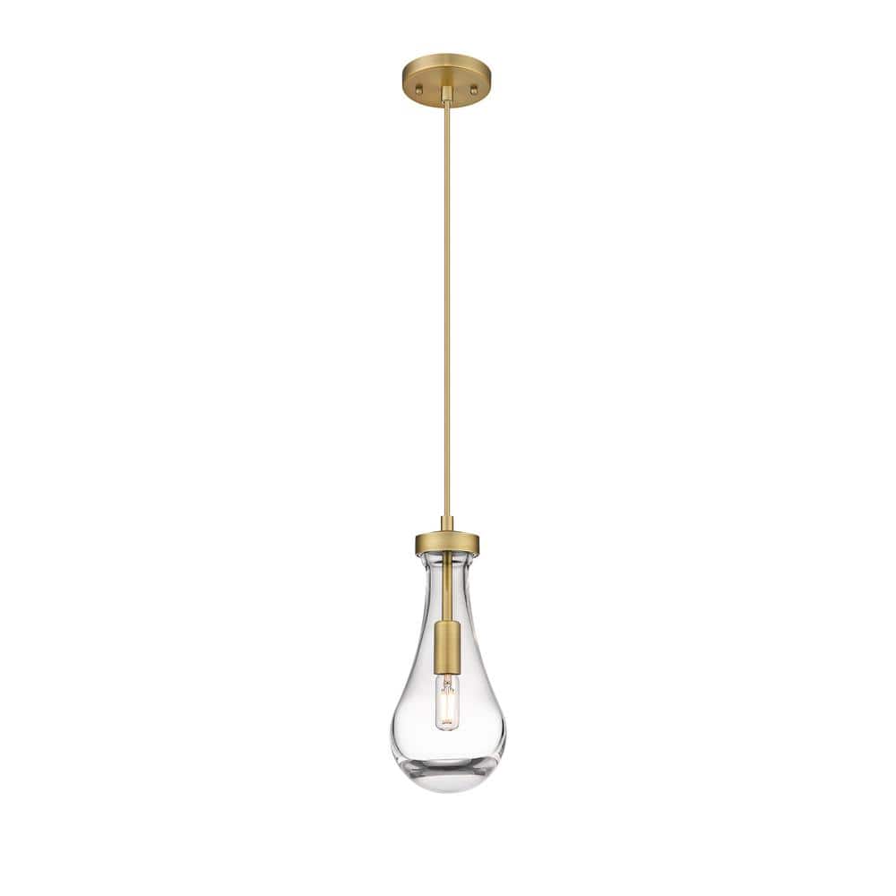 Owego Brushed Brass and Clear Glass Teardrop Pendant Light