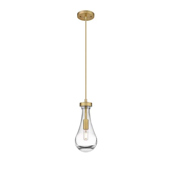 Innovations Owego 100-Watt 1 Light Brushed Brass Shaded Pendant Light with Clear glass Clear Glass Shade