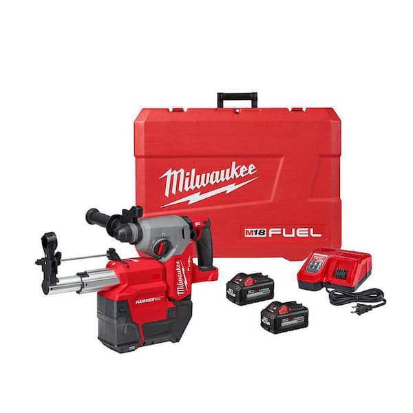 Milwaukee M18 FUEL 18V Lithium-Ion Brushless 1 in. Cordless SDS-Plus Rotary Hammer/Dust Extractor Kit, Two 6.0 Ah Batteries