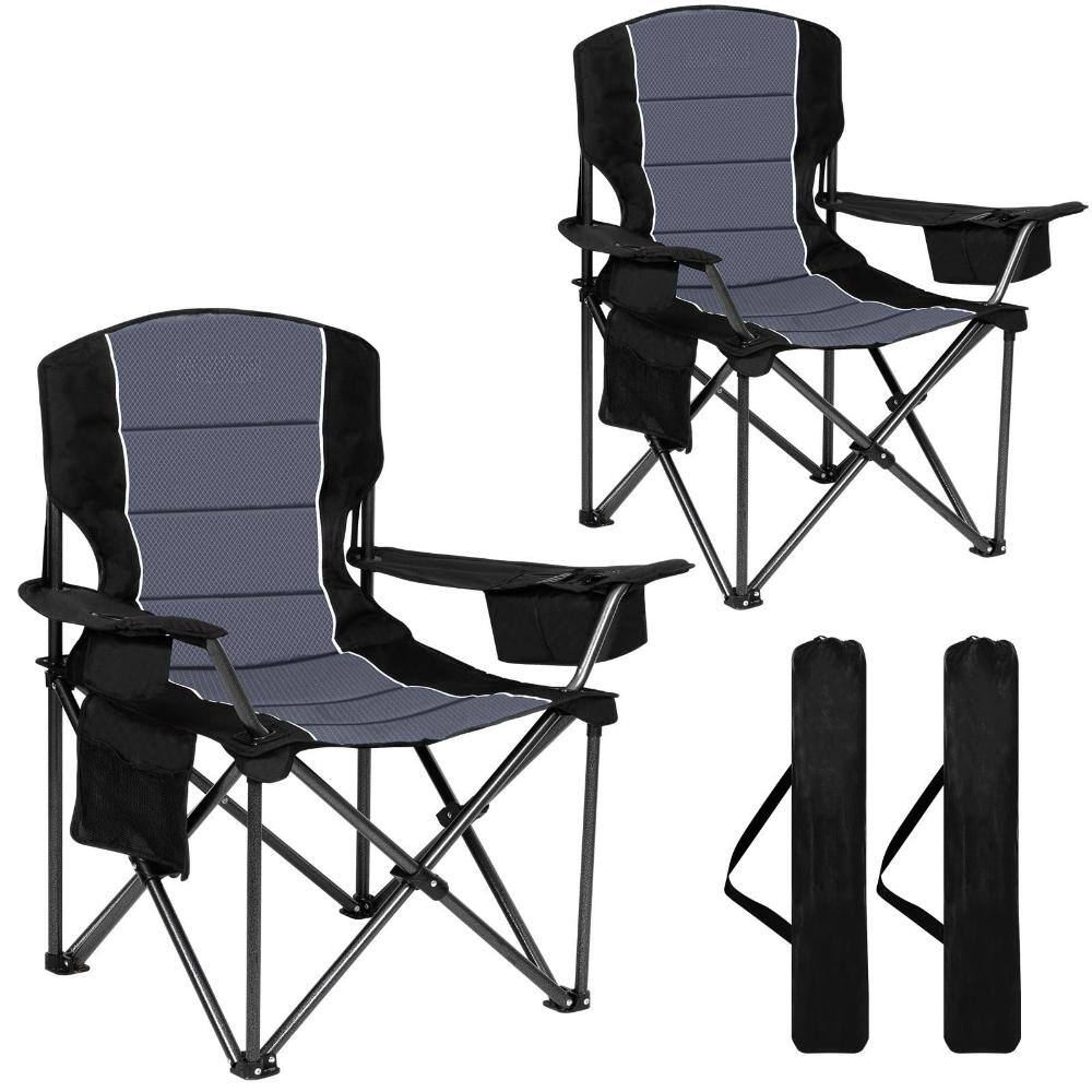 2-Pack) Oversized XL Black Padded Folding Camping Chairs with