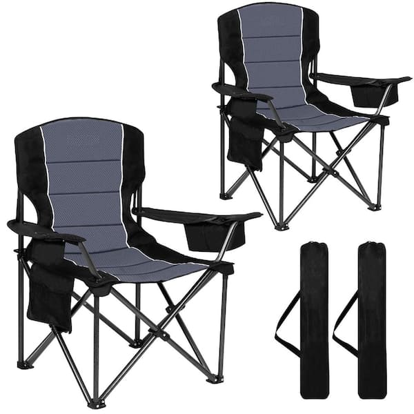 MASA BLACK CAMP② 2-Pack) Oversized XL Black Padded Folding Camping Chairs with