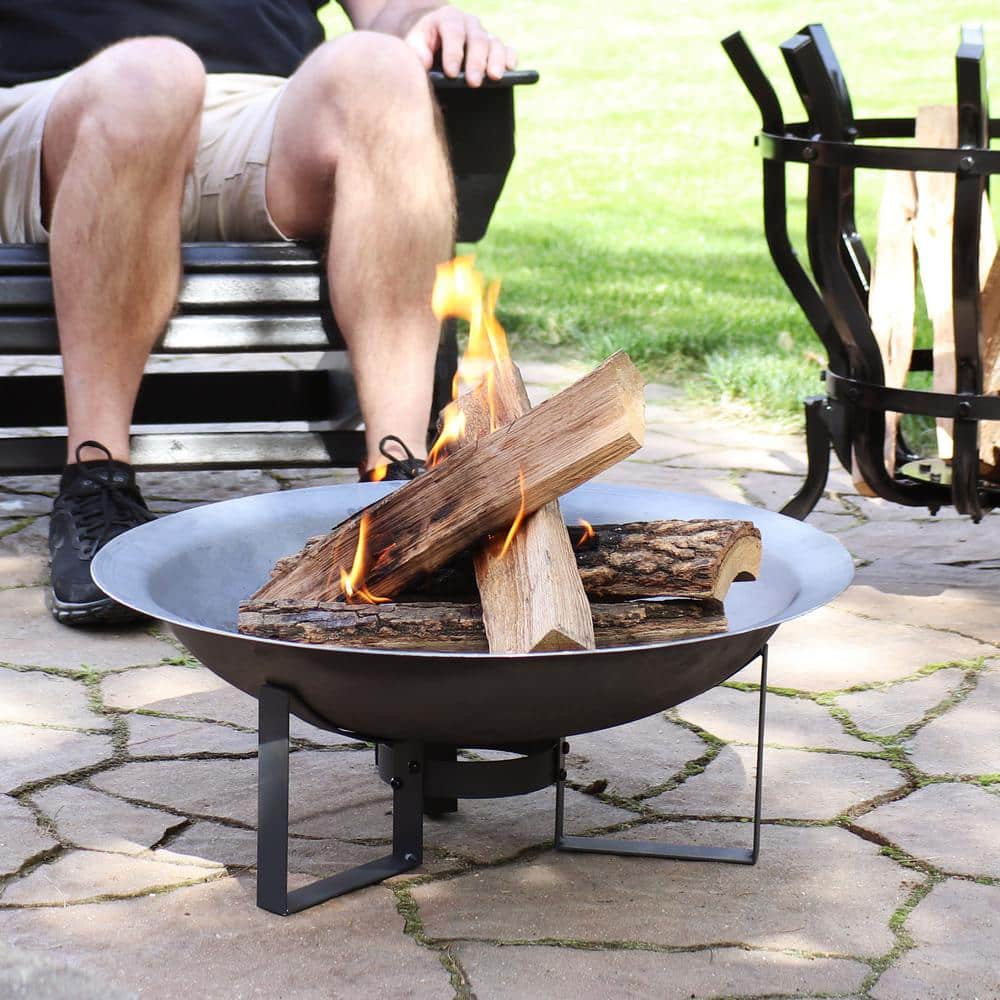 Gray Cast Iron 25" Free-Standing Wood Fire Pit with Stand