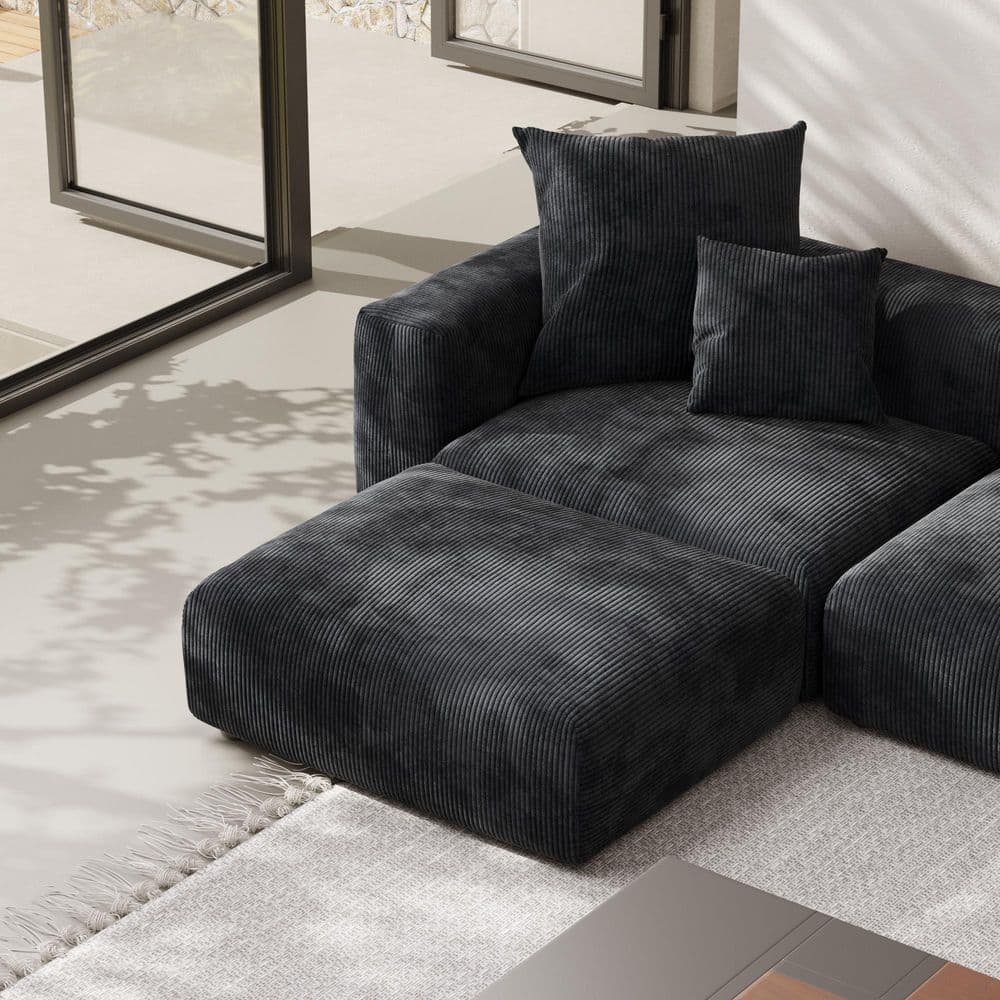 39.37 in. Square Arm Corduroy 1-Piece Modular Sectional Sofa Ottoman with S