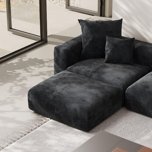 Unbranded 39.37 in. Square Arm Corduroy 1-Piece Modular Sectional Sofa Ottoman with Storage in Black Ottoman