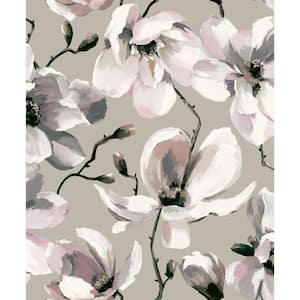 Flora Collection Silver Cherry Blossom Matte Finish Non-Pasted Vinyl on Non-Woven Wallpaper Sample