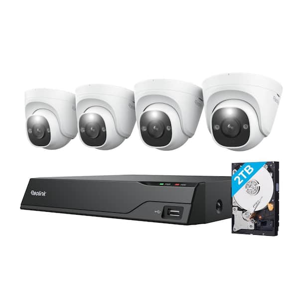 4K 8-Channel 8MP PoE 2TB NVR Security Camera System with 4-Wired Outdoor Dome IP Cameras, 12CH Expandable, White