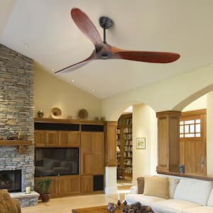 52 in. Indoor or Outdoor Matte Black Leaf Ceiling Fan Indoor Smart Ceiling Fan with 6 Speed Remote Control, DC Motor