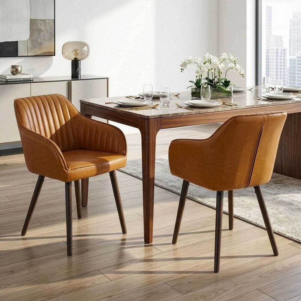 Glamour Home Alaura Arm Chair in Caramel Brown Faux Leather with