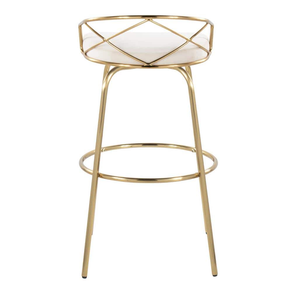 Charlotte 30" Gold Metal and White Swivel Barstool Set