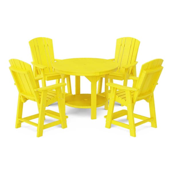 Wildridge Heritage 5-Piece Lemon Yellow HDPE Plastic Outdoor Patio 48 in. Counter Set
