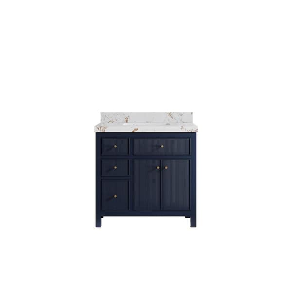 Willow Collections Sonoma 36 in. W x 22 in. D x 36 in. H Single Sink Bath Vanity in Navy Blue with 2 in. Viola Gold Qt. Top