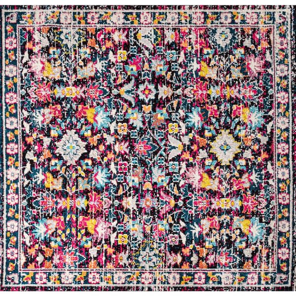 Modern Persian Boho Multi/Purple 5 ft. Square Floral Area Rug