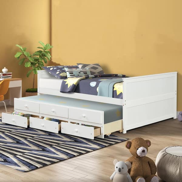 Full Size Daybed Captain Bed, Twin Captain Bed With 3 Drawers